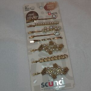scunci Gold Pearl & Rhinestone Bobby Pin Set